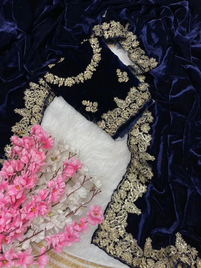Designer Velvet Saree with Sequin & Jari Work - View 4