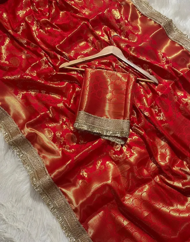 Banarasi Tapeta Soft Silk Saree - Premium Quality (Red) - Banarasi Silk Saree Online India - Buy at ₹1799 - Image 1