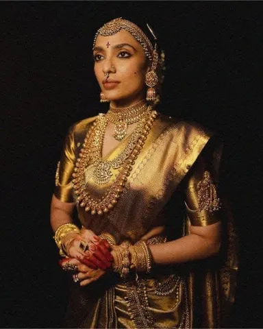 Actress Shobita-Inspired Banarasi Saree - Elegant Silver-Gold Weave - View 2