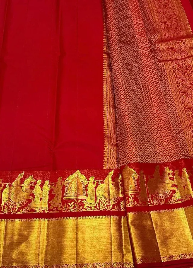 Red Banarasi Doli Barat Work Saree - View 2