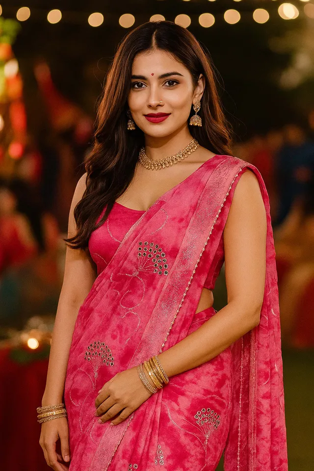 Light Pink Mirror Embroidery Saree with Jarkan Lace Border - View 2