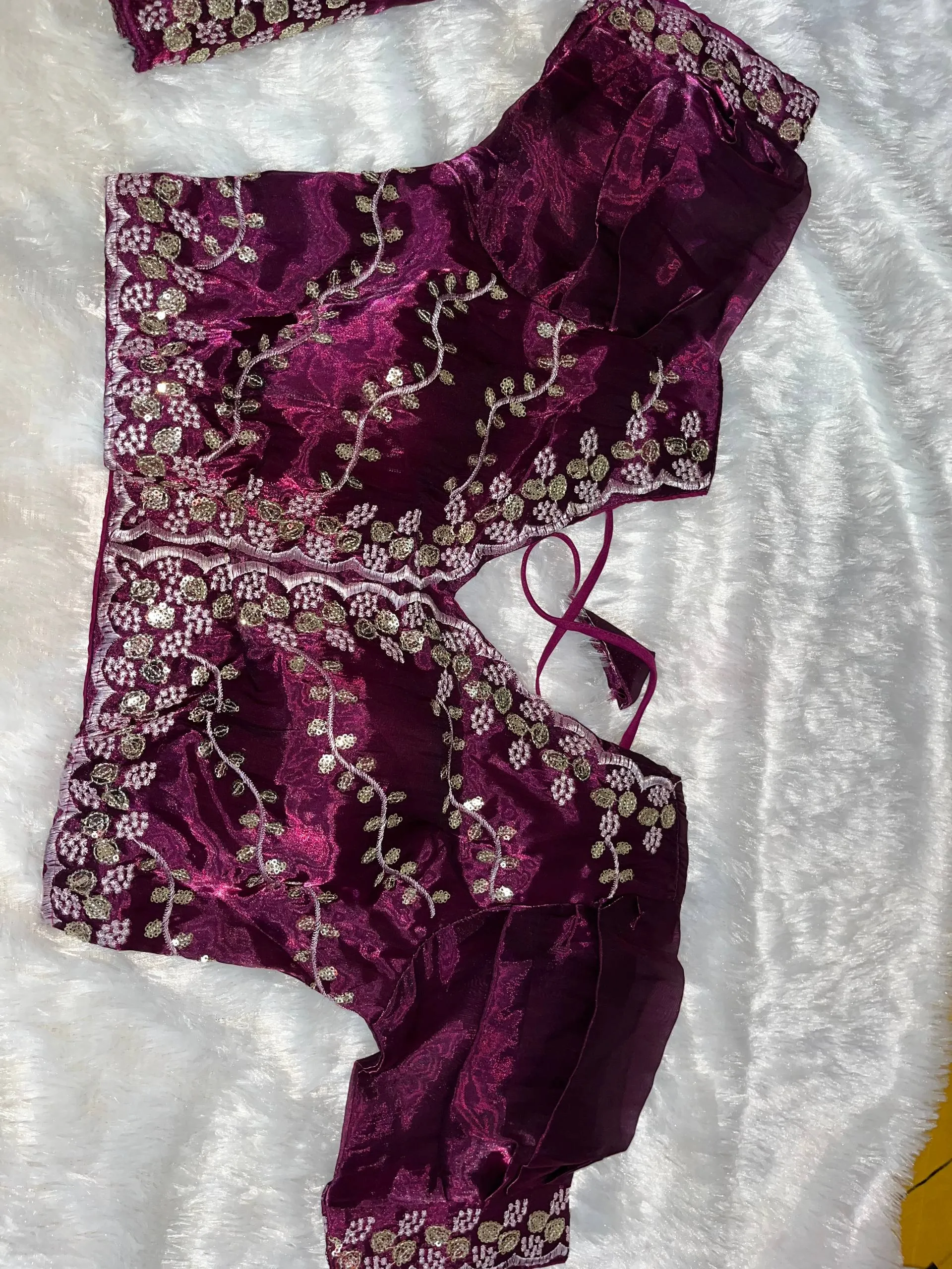 Maroon Sequin Embroidered Saree with Stitched Blouse (Size 38-42") - View 2