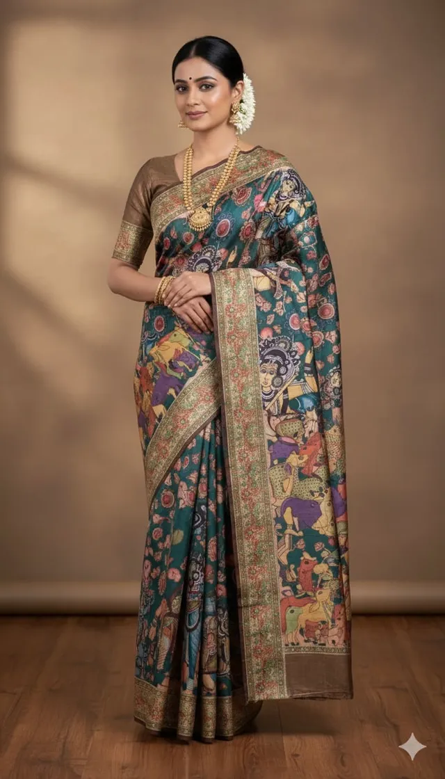 Kalamkari Silk Saree with Traditional Print