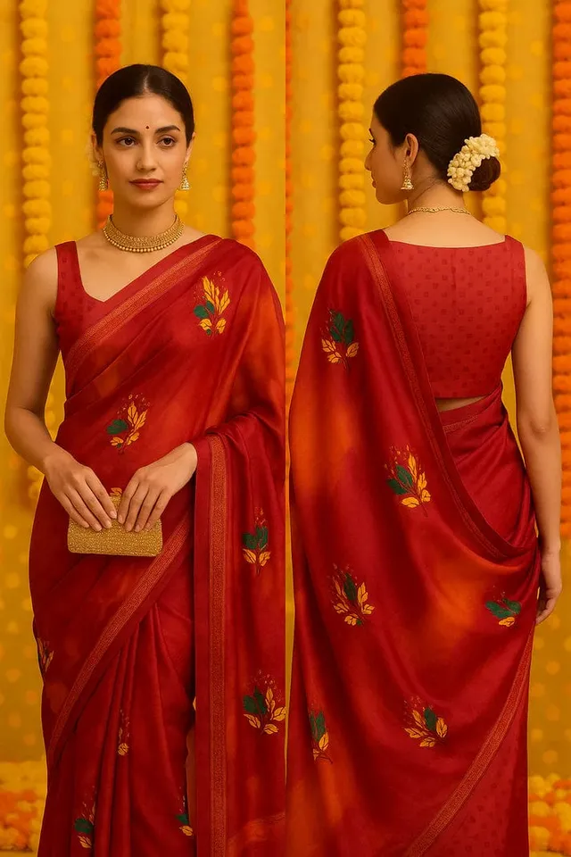 Combo: 2 Lightweight Chiffon Sarees - Floral - View 3