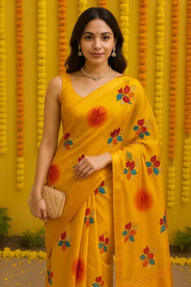 Combo: 2 Lightweight Chiffon Sarees - Floral - View 4