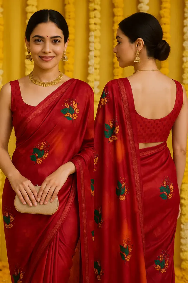 Combo: 2 Lightweight Chiffon Sarees - Floral - View 5