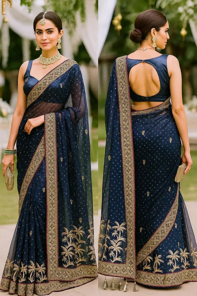 Combo: 2 Designer Twill Net Sarees - Sequin - View 2