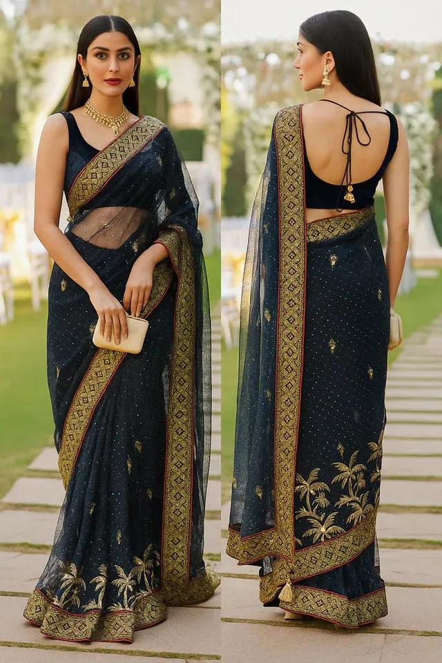 Combo: 2 Designer Twill Net Sarees - Sequin - View 3
