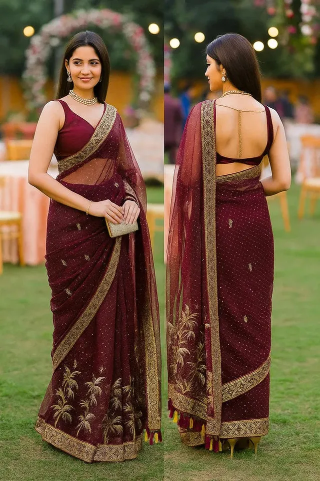 Combo: 2 Designer Twill Net Sarees - Sequin - View 8