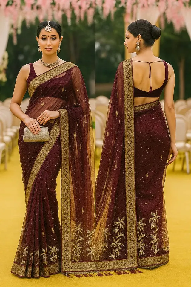 Combo: 2 Designer Twill Net Sarees - Sequin - View 9