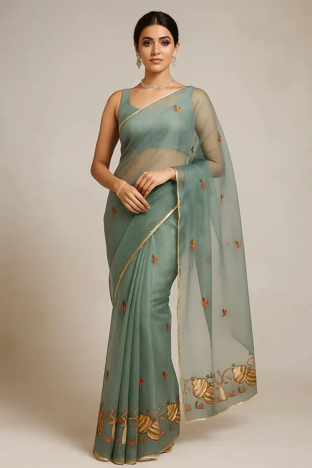 Combo: 2 Embroidered Net Sarees - Floral Border - View 2