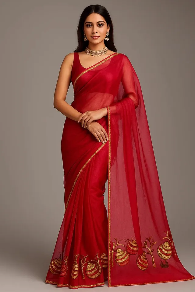 Combo: 2 Embroidered Net Sarees - Floral Border - View 9