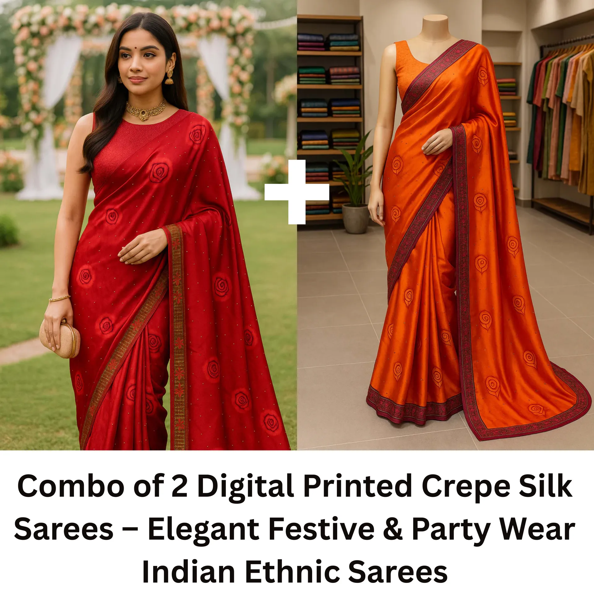 Combo: 2 Digital Printed Crepe Silk Sarees