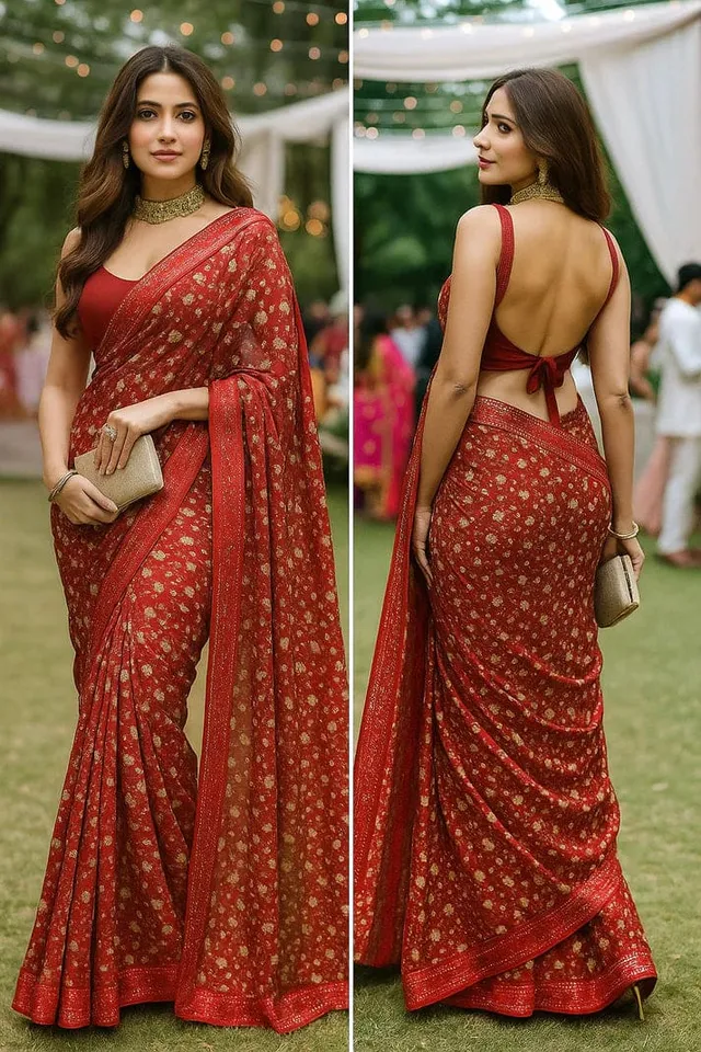 Combo: 2 Lightweight Floral Sarees - Sequin - View 7