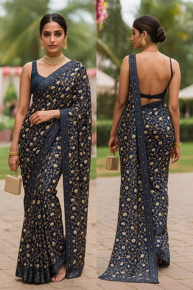 Combo: 2 Lightweight Floral Sarees - Sequin - View 8