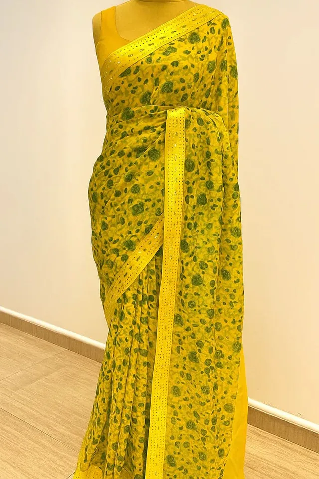 Combo: 2 Floral Sarees with Sequin Border - View 2