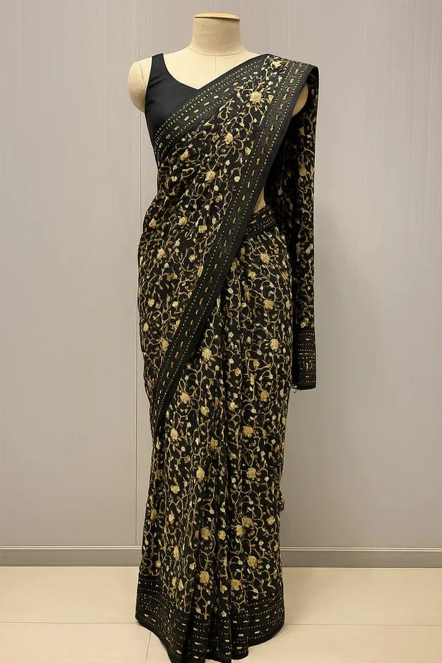 Combo: 2 Floral Sarees with Sequin Border - View 3