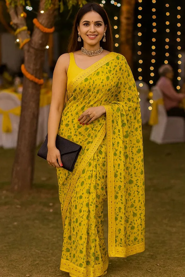 Combo: 2 Floral Sarees with Sequin Border - View 5