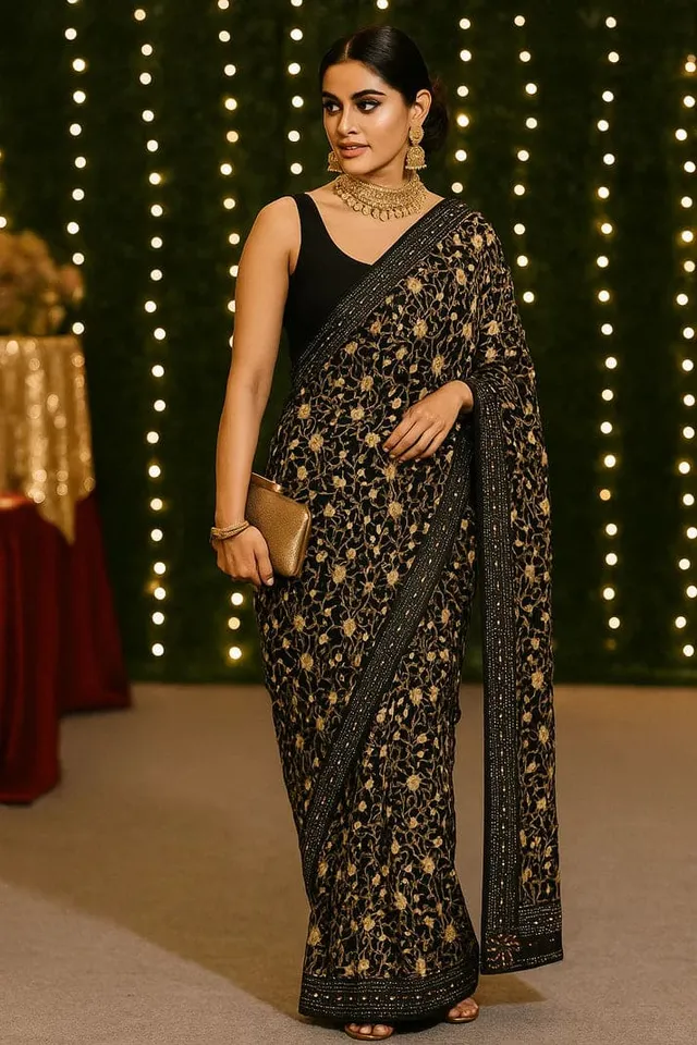 Combo: 2 Floral Sarees with Sequin Border - View 6