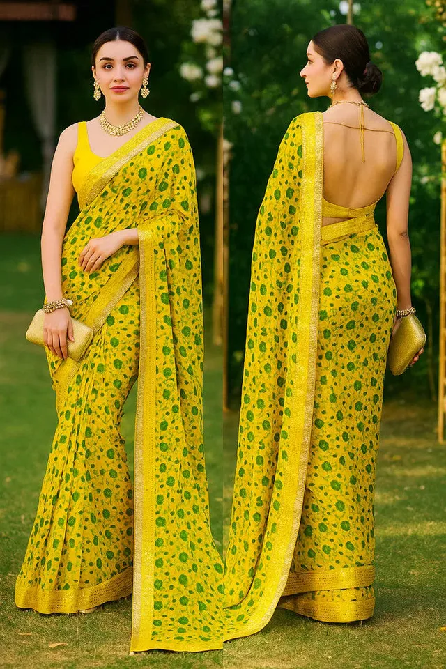 Combo: 2 Floral Sarees with Sequin Border - View 8