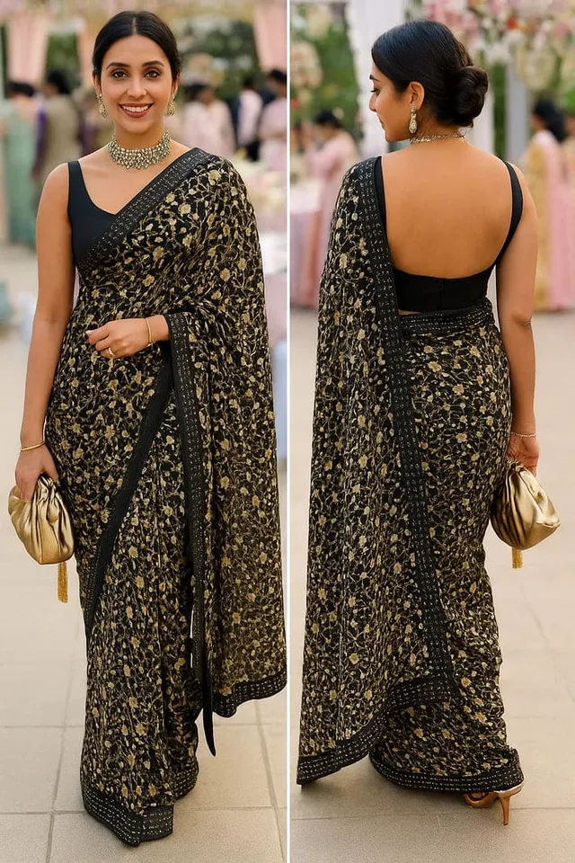 Combo: 2 Floral Sarees with Sequin Border - View 9