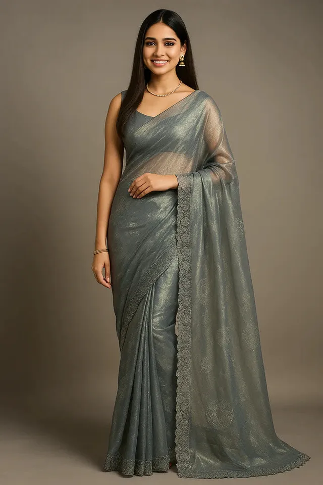 Combo: 2 Premium Twill Net Sarees - Glitter Work - View 2