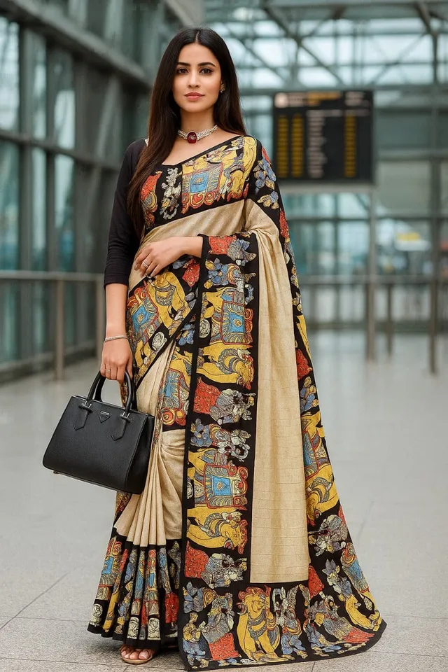 Elegant Kalamkari Printed Silk Saree for Women - View 5