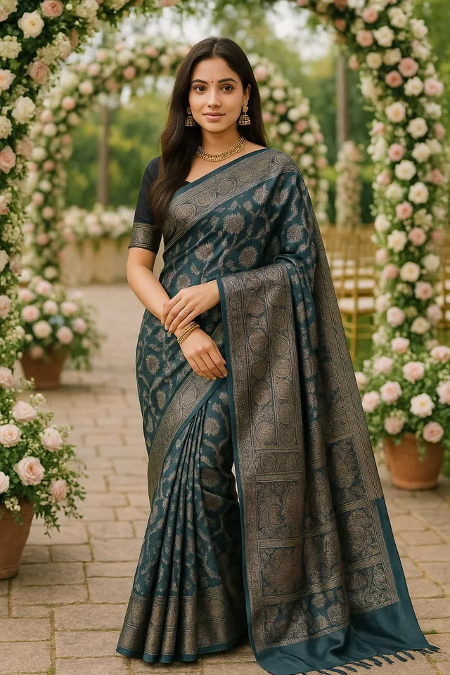 Graceful Grey Silk Saree with Golden Zari Weaving