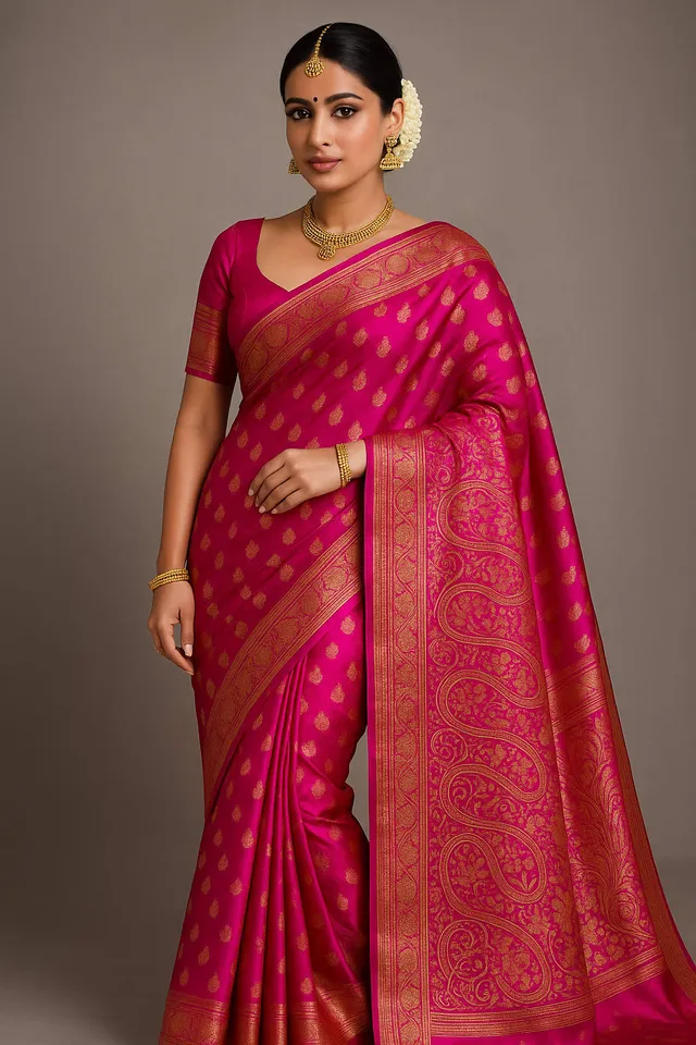 Exquisite Emerald Pink Kanjeevaram Silk Saree - View 2