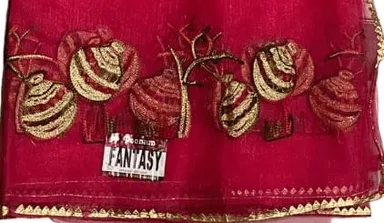Crimson Bloom Net Saree with Embroidered Work - View 4
