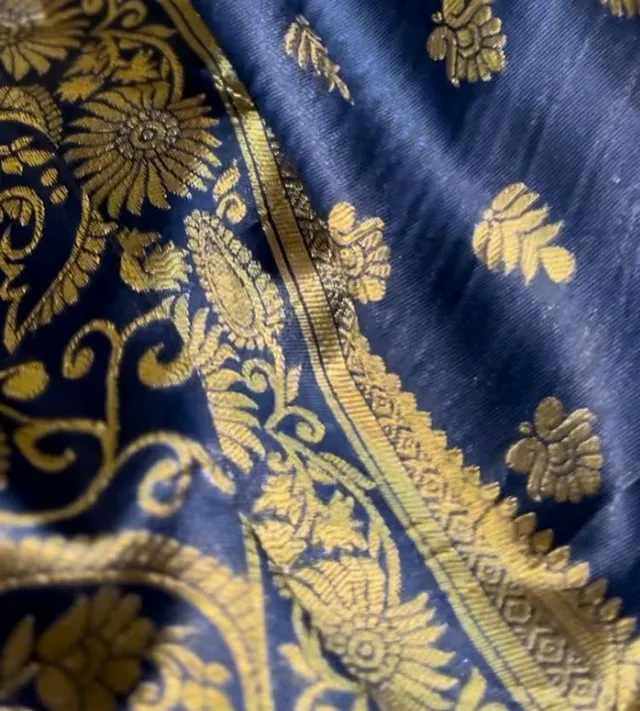 Emerald Navy Blue Kanjeevaram Silk Saree - Zari - View 4