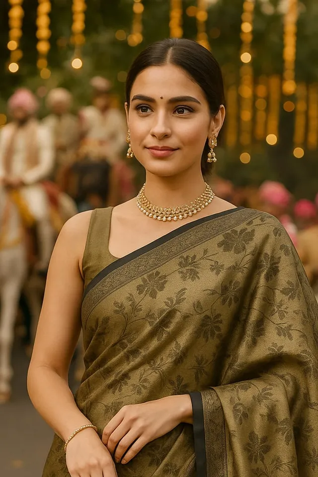 Elegant Olive Black Braso Silk Saree - View 4
