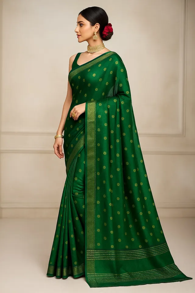 Elegant Green Vichitra Silk Saree - View 2