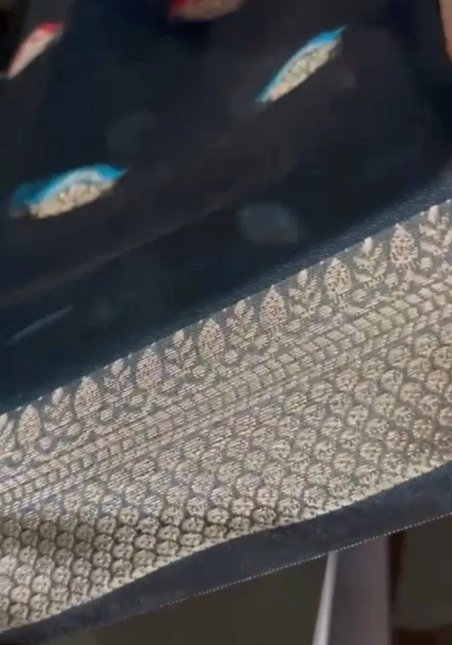 Graceful Dark Blue Organza Silk Saree - View 2