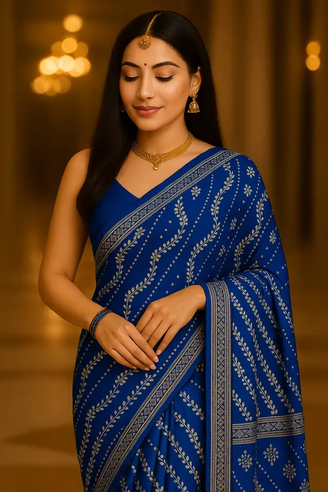 Radiant Blue Chiffon Printed Saree - View 2