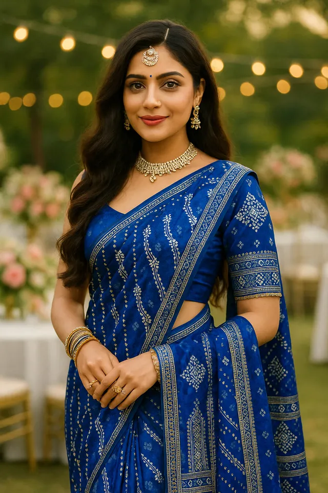 Radiant Blue Chiffon Printed Saree - View 5