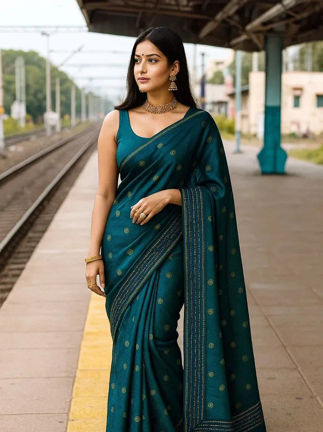 Vibrant Blue Printed Saree with Zari Border Lace - Silk Saree Online India - Buy at ₹375 - Image 1