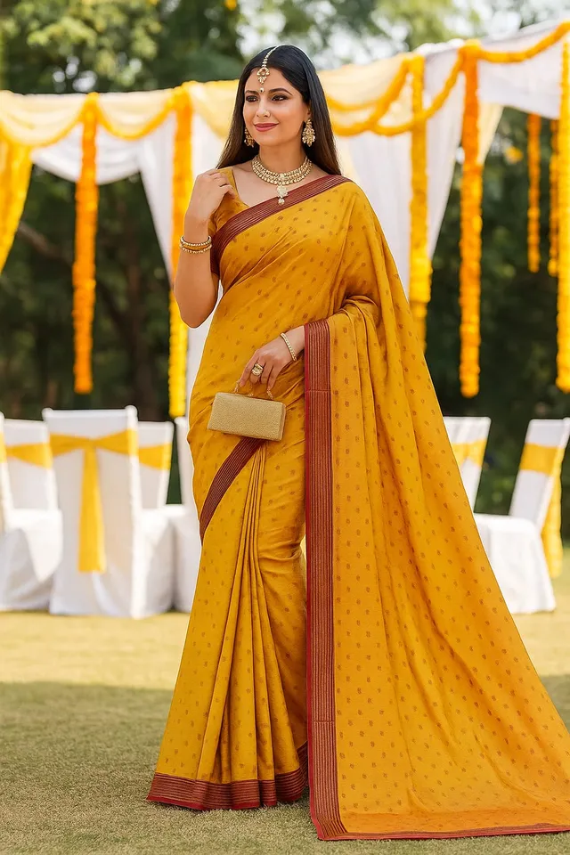 Vibrant Yellow Printed Saree with Zari Border Lace
