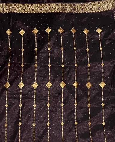 Regal Wine Twill Net Saree - Golden Embroidery - View 4