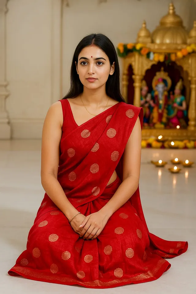 Elegant Red Vichitra Silk Saree with Foil Print & Samosa Lace Border - View 2