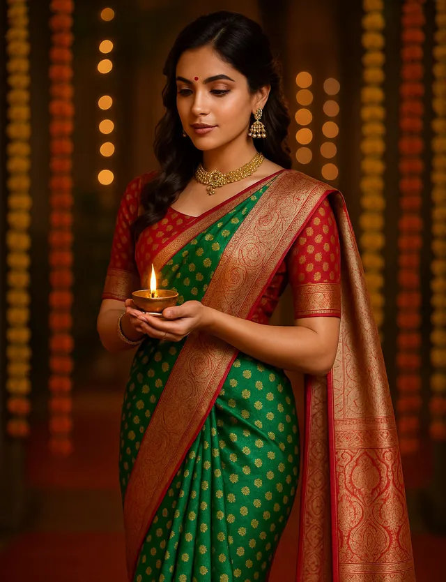 Designer Banarasi Saree in Rich Silk with Gold Detailing