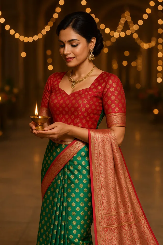 Designer Banarasi Saree in Rich Silk with Gold Detailing - View 2