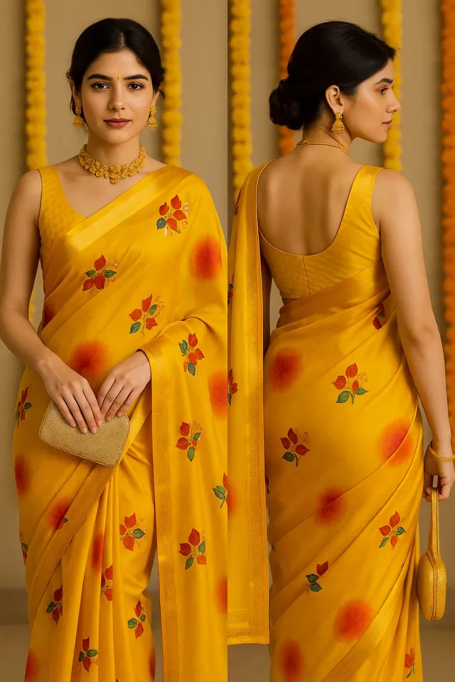 Lightweight Chiffon Saree for All Functions. - View 2