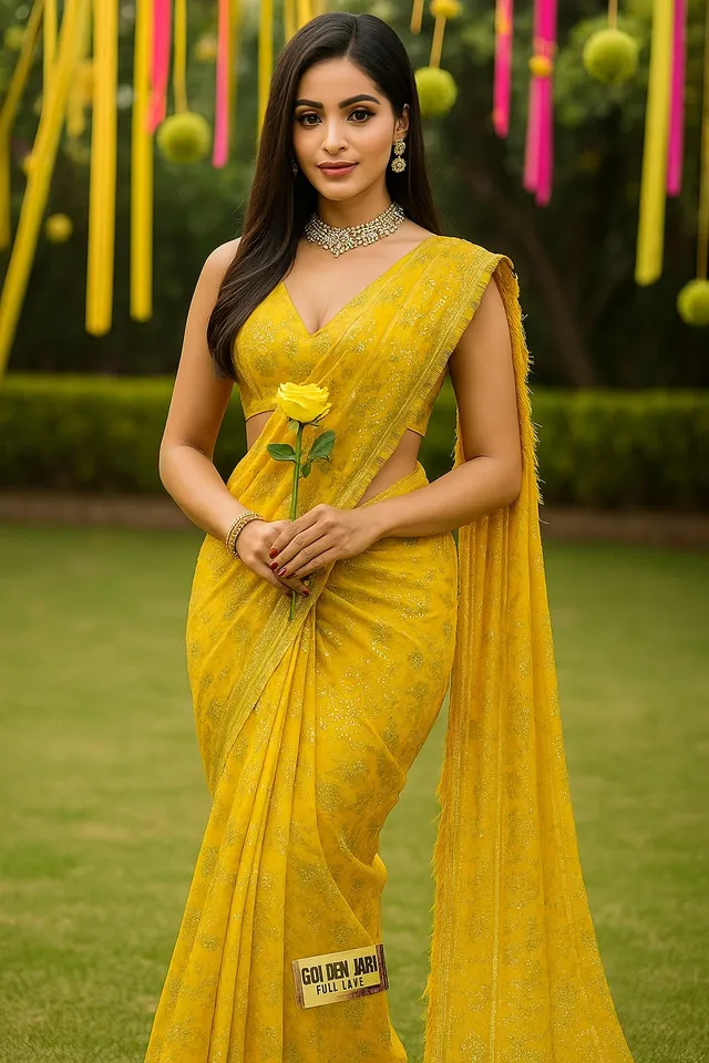 Lightweight Zomato Chiffon Saree for Haldi and Pooja Functions. - View 2