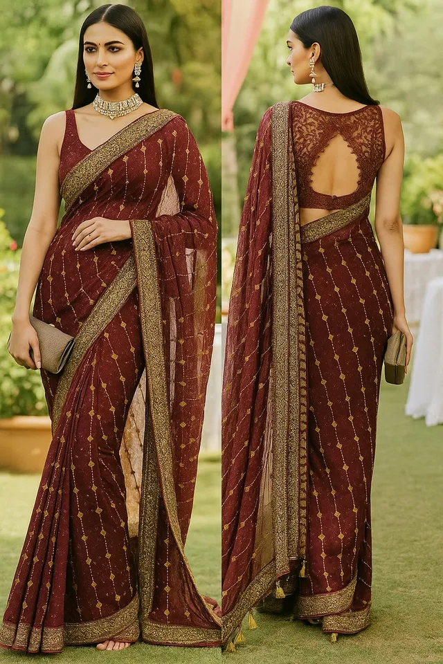 Designer Twill Net Saree with Cut work Shimmering Sequin Border