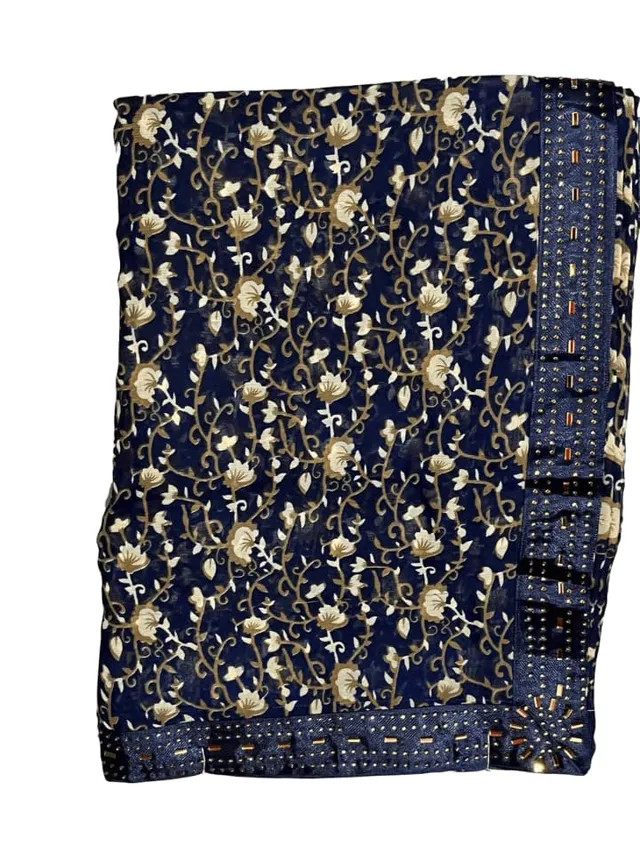 Vibrant Blue Floral Light Weight Saree with Mirror Border - View 4