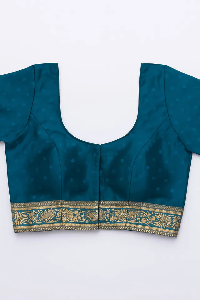 Emerald Turquoise Blue Kanjeevaram Silk Saree - View 6