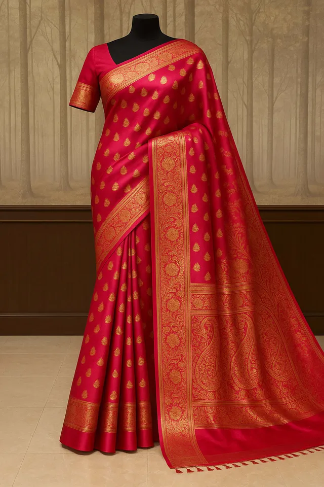 Exquisite Emerald Red Kanjeevaram Silk Saree - View 2