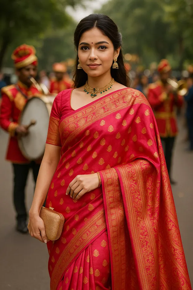 Exquisite Emerald Red Kanjeevaram Silk Saree - View 4