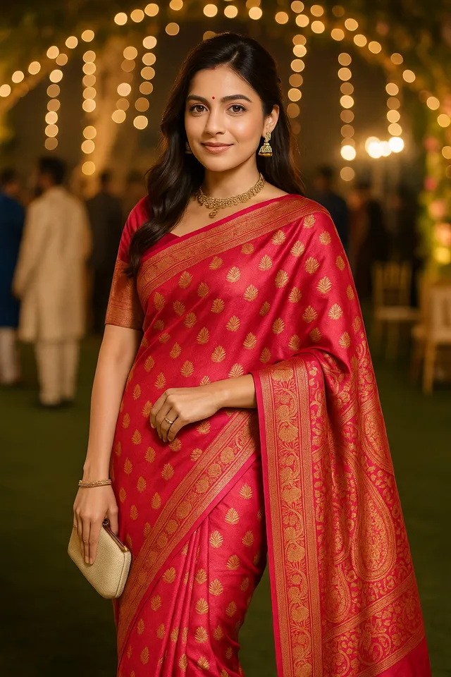 Exquisite Emerald Red Kanjeevaram Silk Saree - View 5